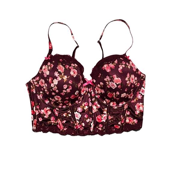 ★ Victorious Secret Floral Print Lace-Up Bustier Corset Top w/ Bows ★ - Picture 1 of 6